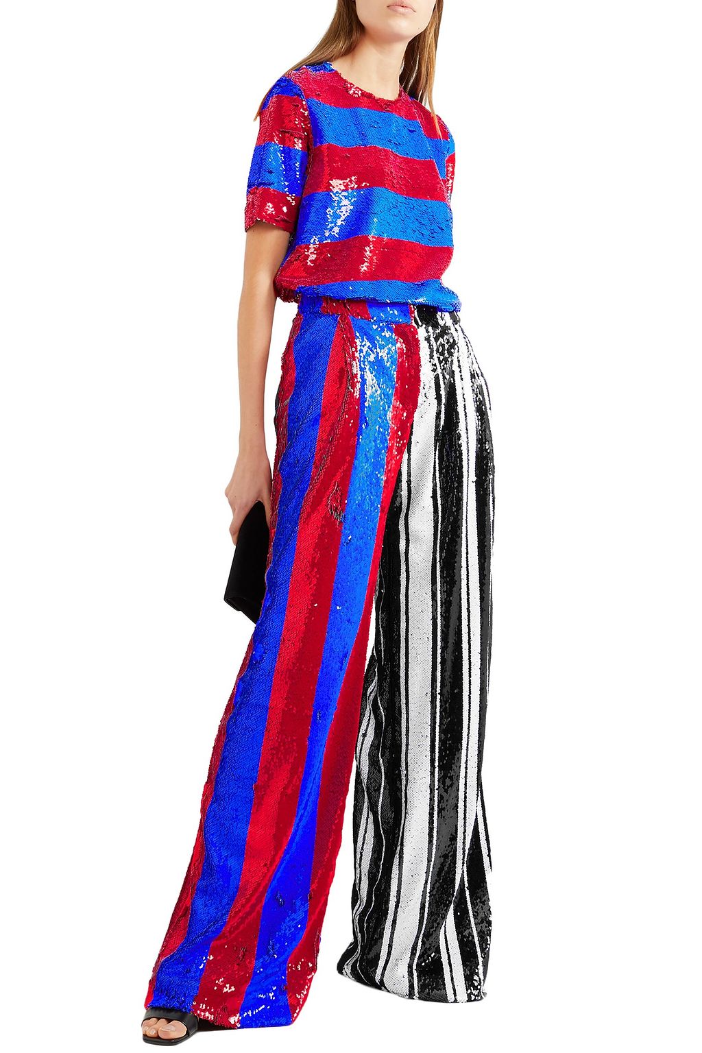 HALPERN Striped sequined tulle wide-leg pants