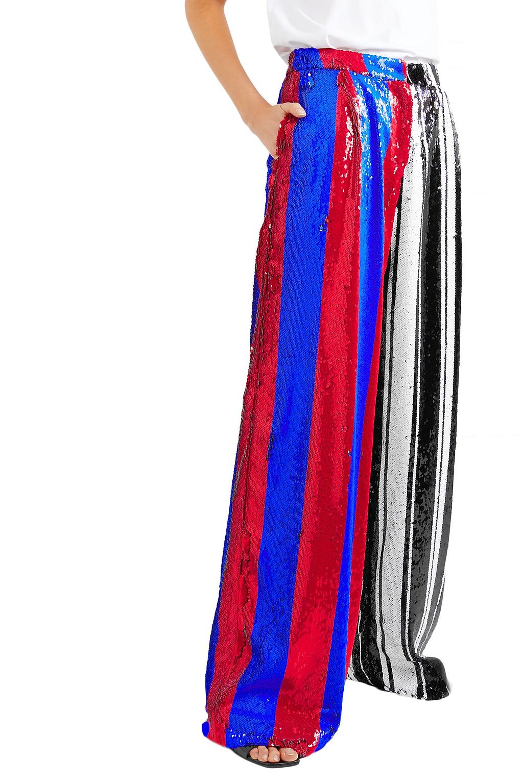 HALPERN Striped sequined tulle wide-leg pants