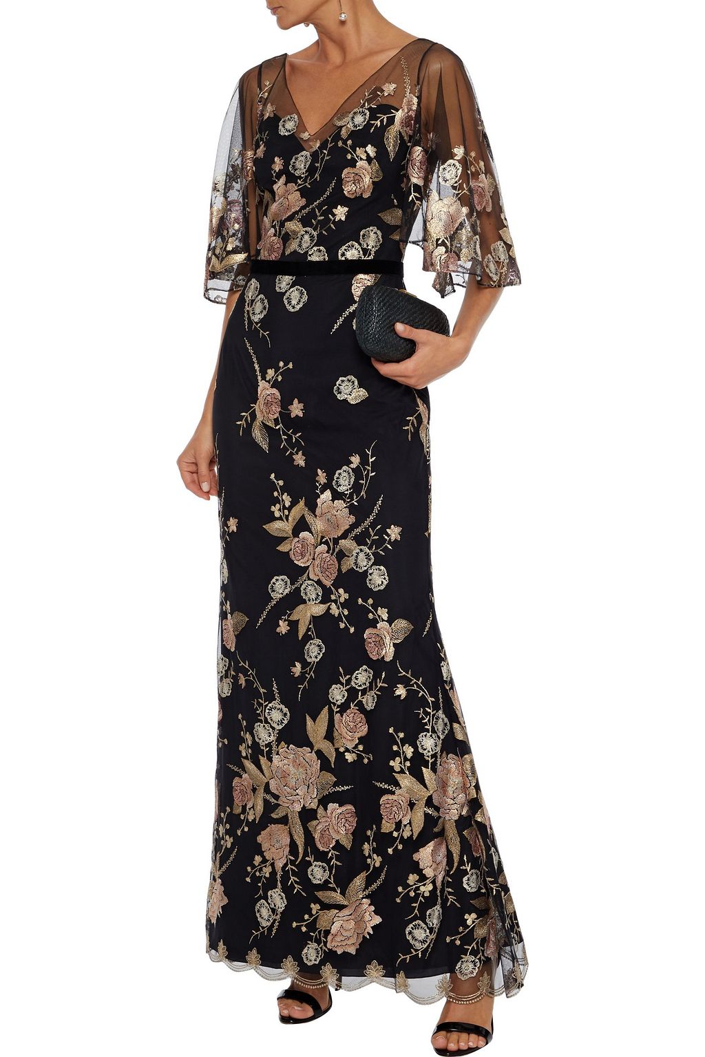 marchesa notte embroidered tulle gown