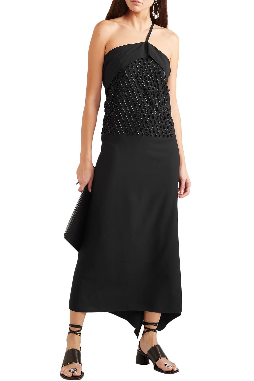 DRIES VAN NOTEN One-shoulder draped beaded crepe dress