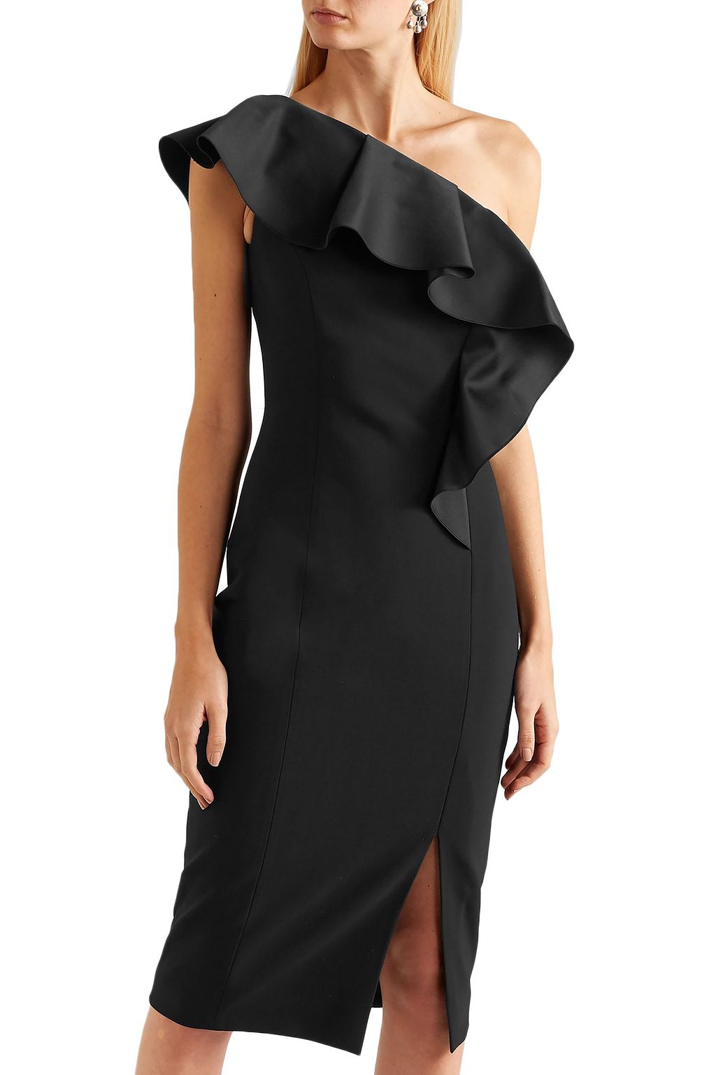 MICHAEL KORS COLLECTION One-shoulder ruffled wool-blend crepe dress