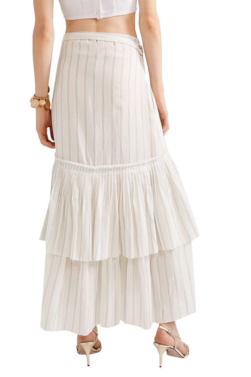 BROCK COLLECTION Ortensia ruffled striped cotton-voile wrap maxi skirt