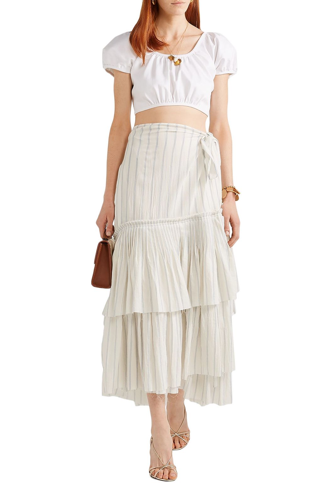 BROCK COLLECTION Ortensia ruffled striped cotton-voile wrap maxi skirt