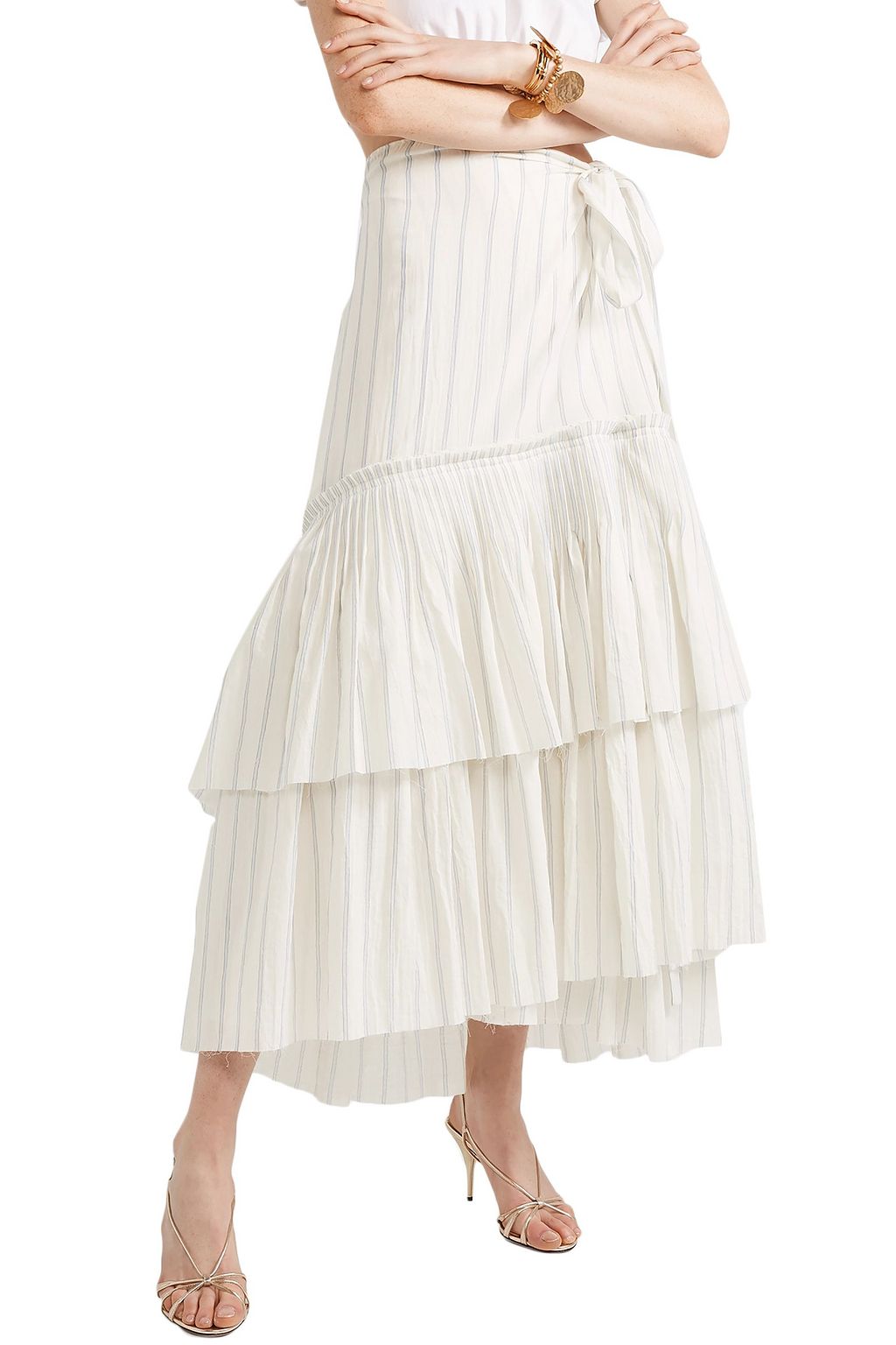BROCK COLLECTION Ortensia ruffled striped cotton-voile wrap maxi skirt