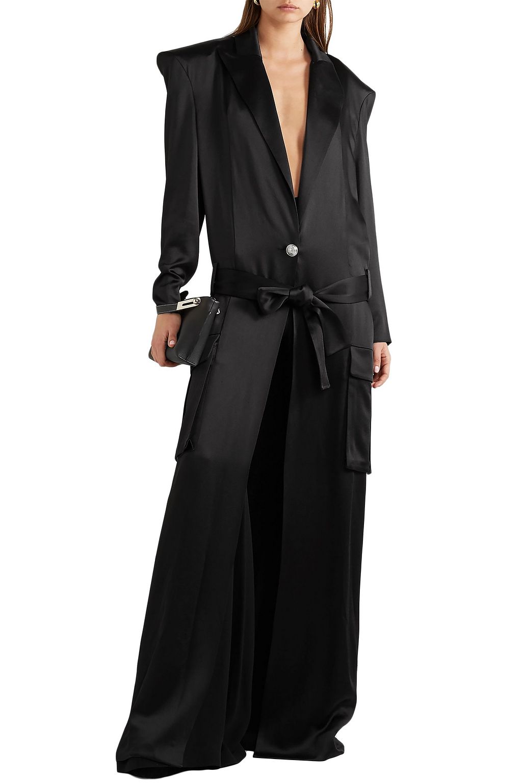BALMAIN Belted satin coat
