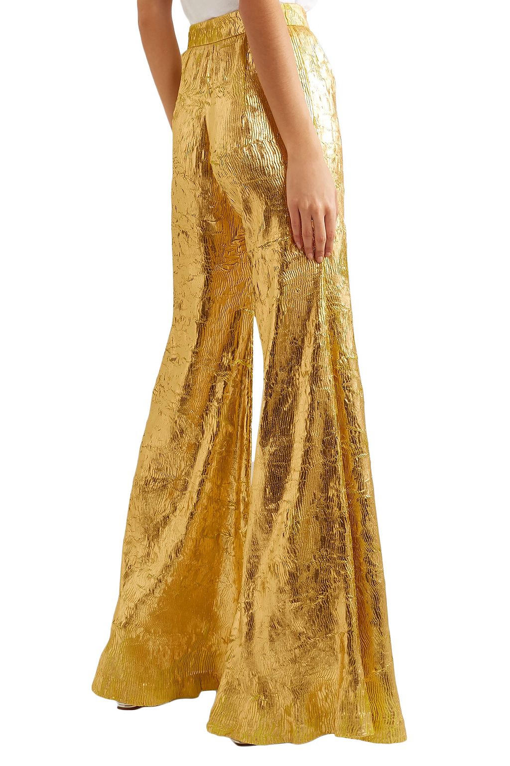 HALPERN Metallic plissé-georgette flared pants