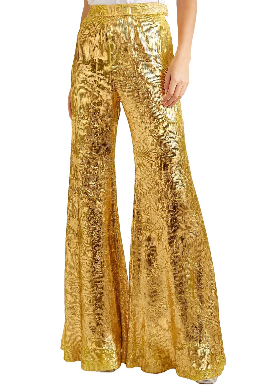 HALPERN Metallic plissé-georgette flared pants