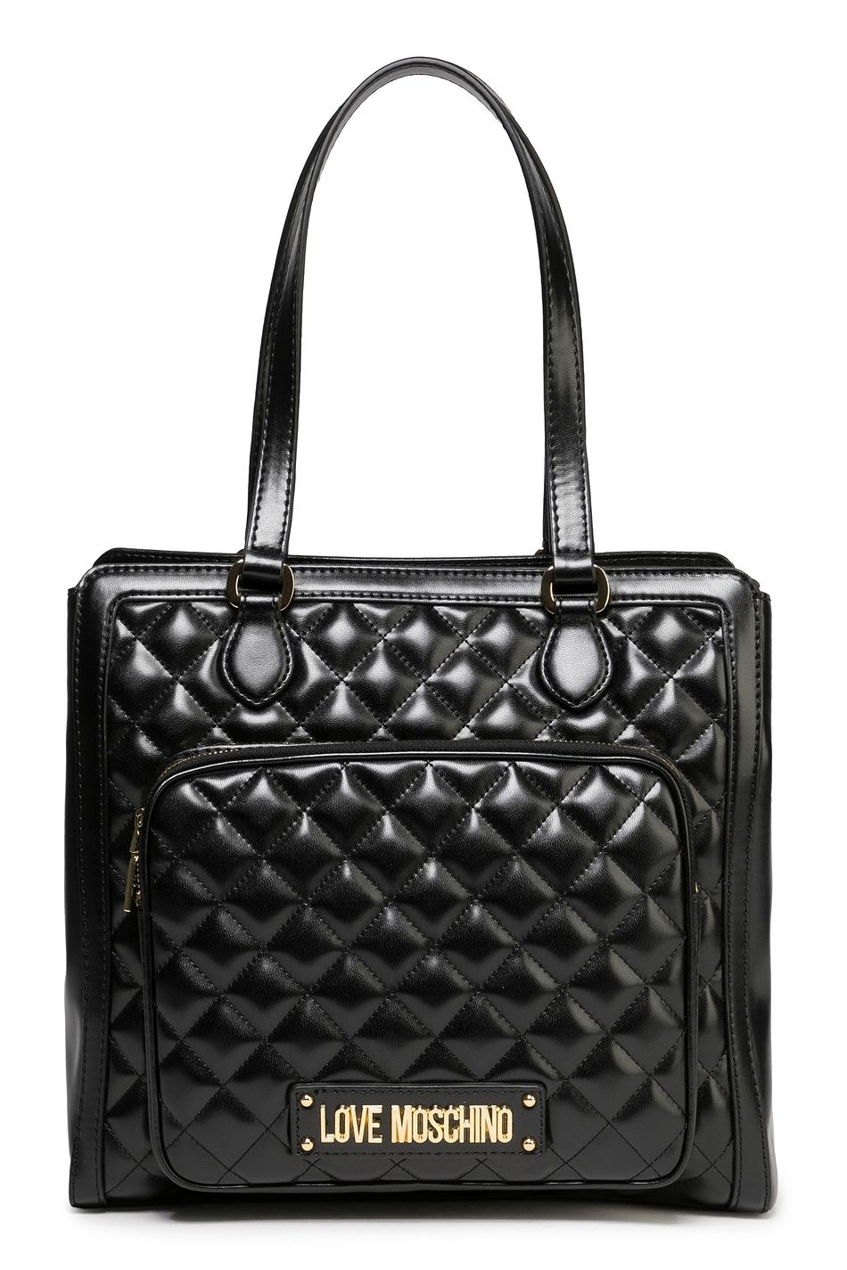 Black Logo Embellished Quilted Faux Leather Shoulder Bag Up Quilted Faux Leather Shoulder Bag