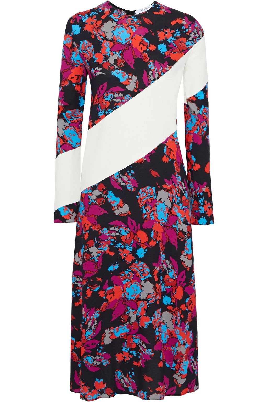 Multicolor Paneled floral-print crepe 