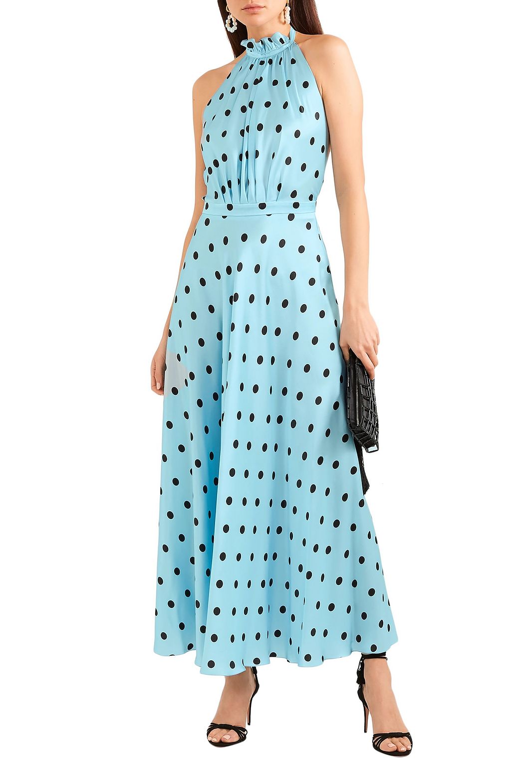 RAQUEL DINIZ Giovanna polka-dot silk-satin halterneck maxi dress