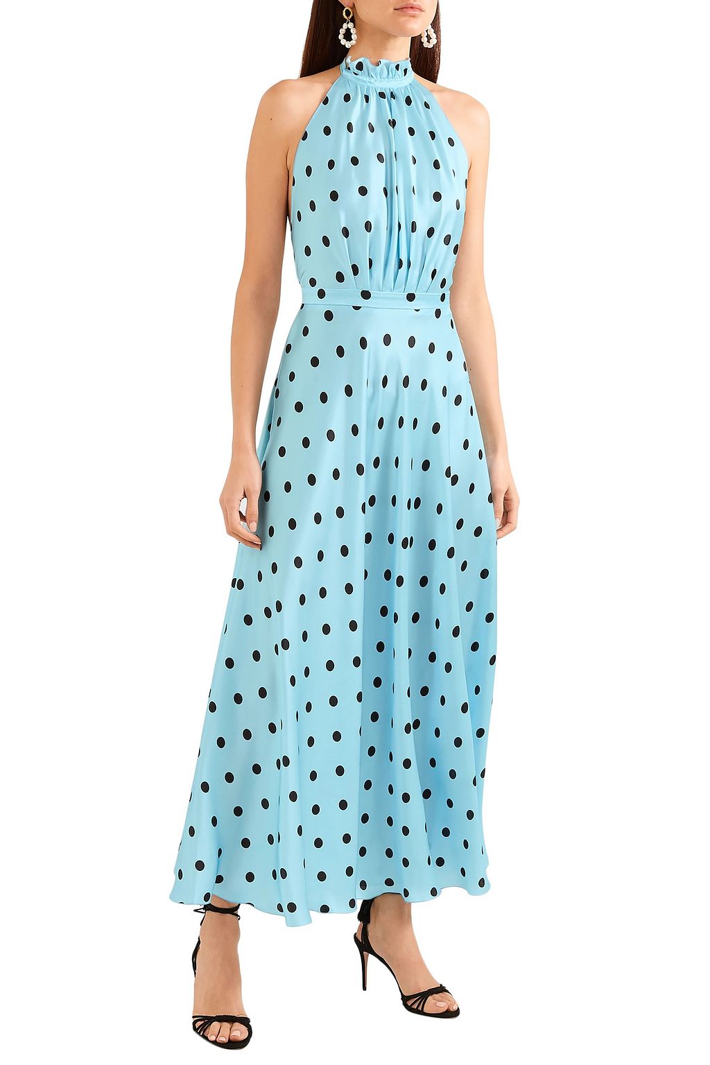 RAQUEL DINIZ Giovanna polka-dot silk-satin halterneck maxi dress