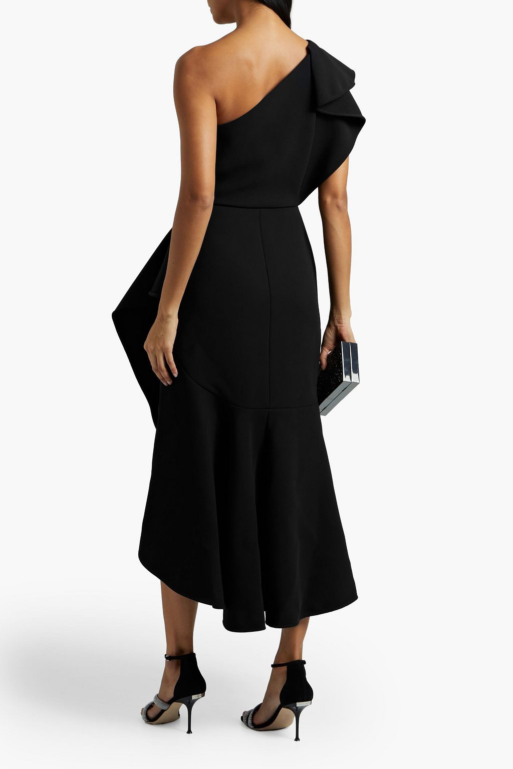ELIE SAAB One-shoulder ruffled cady midi dress