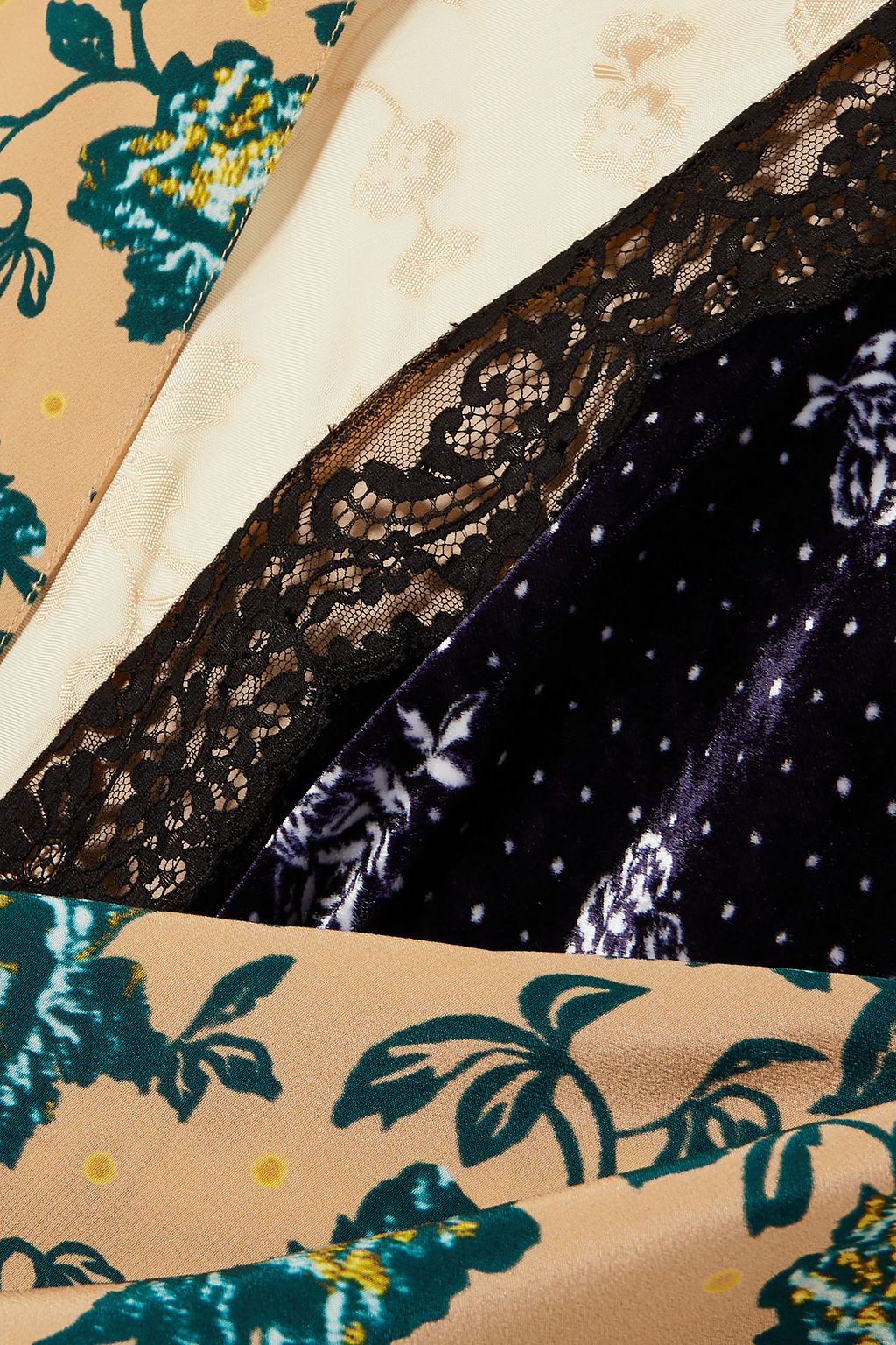 CHLOÉ Paneled printed satin-jacquard, velvet, tulle and crepe skirt