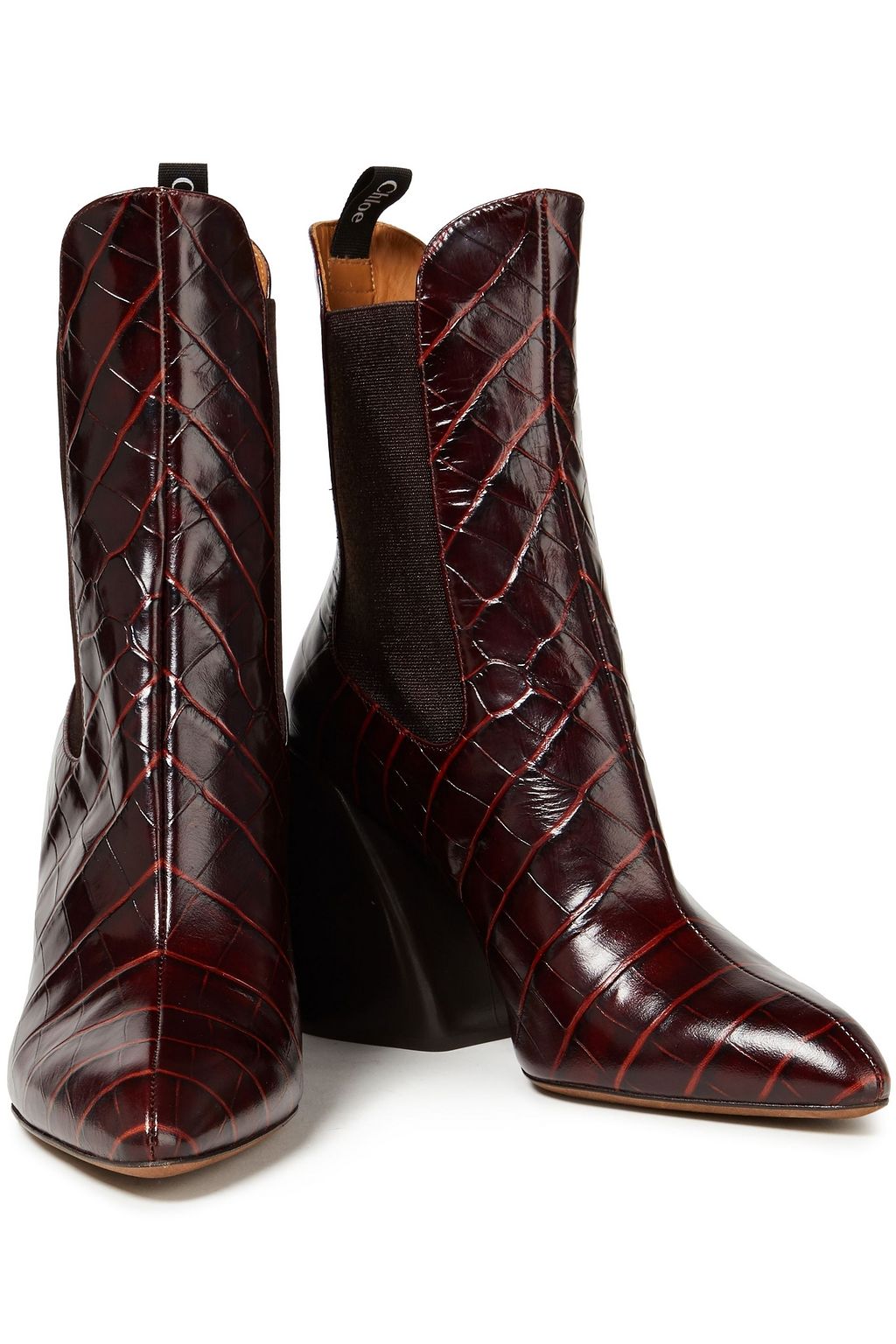 CHLOÉ Wave croc-effect leather ankle boots
