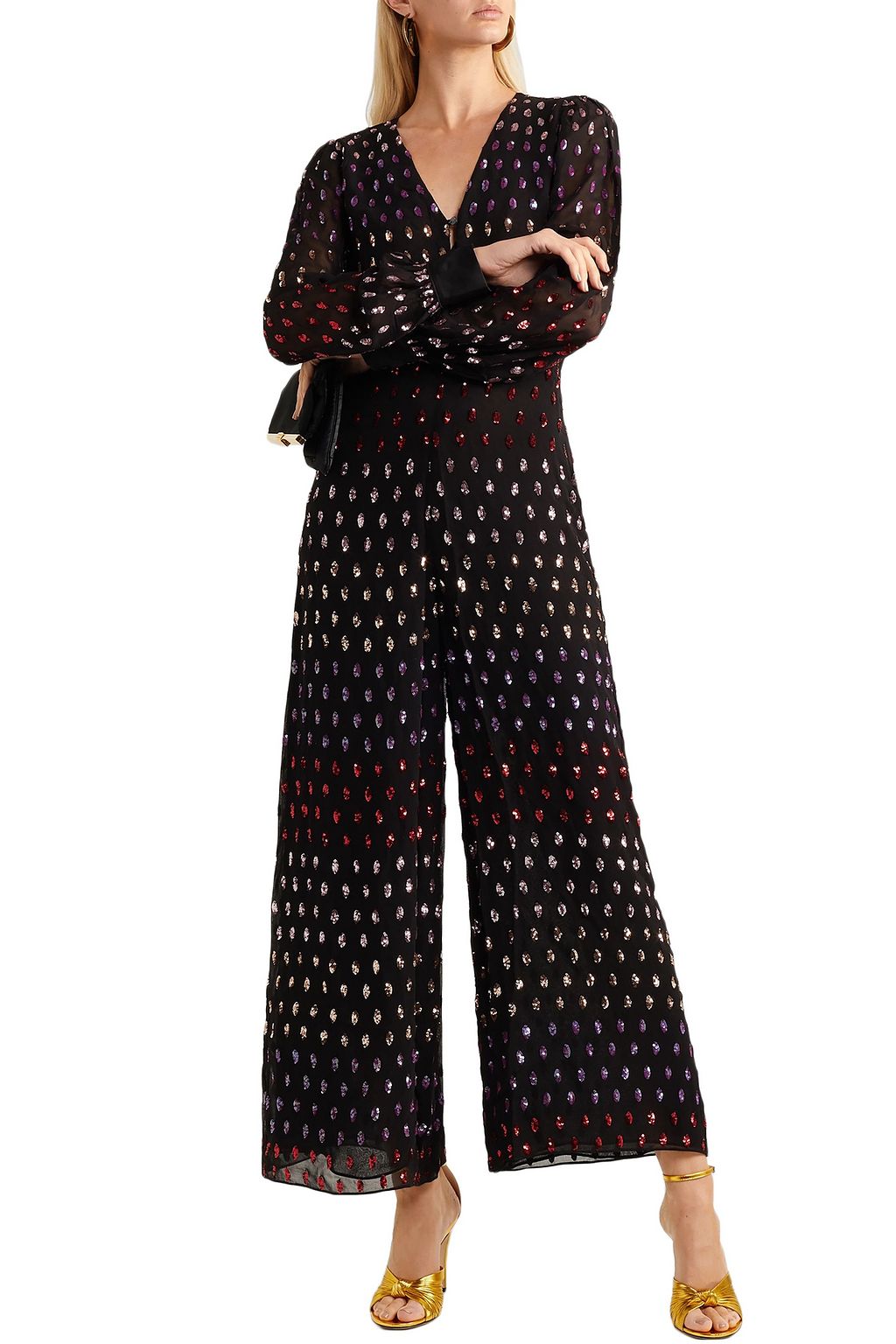 TEMPERLEY LONDON Satin-trimmed embellished chiffon jumpsuit
