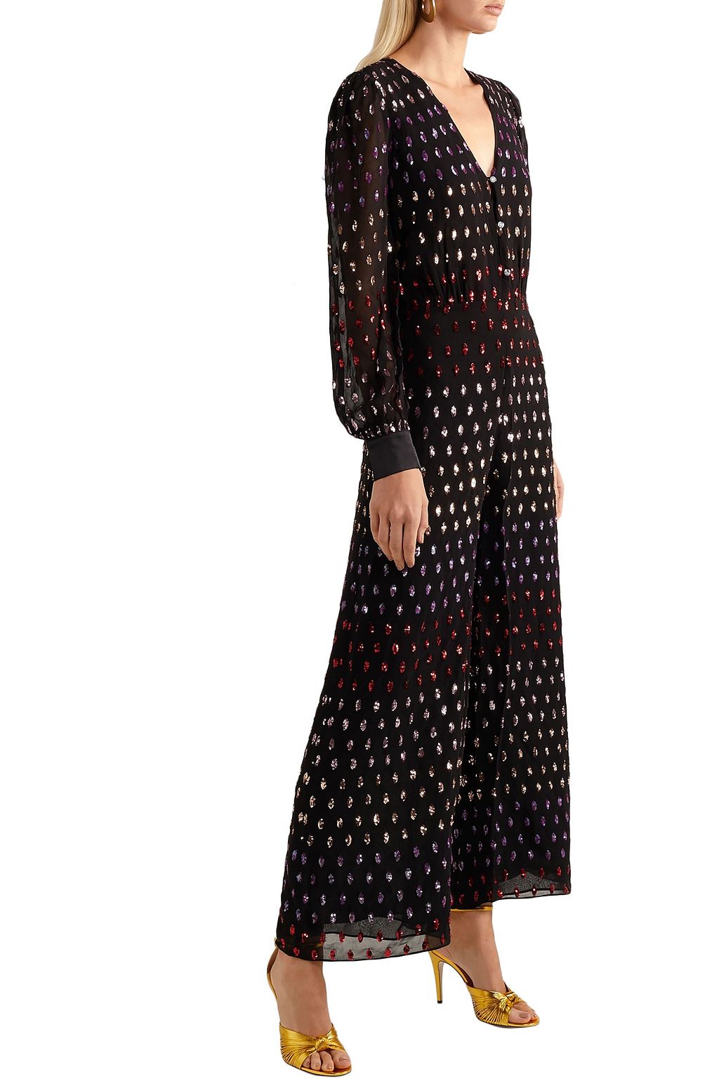 TEMPERLEY LONDON Satin-trimmed embellished chiffon jumpsuit