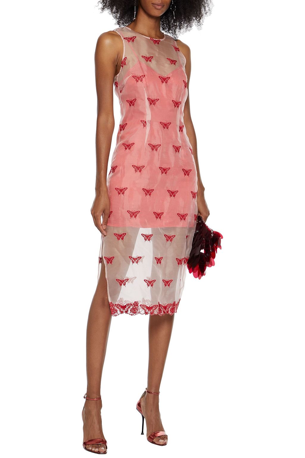 FLEUR DU MAL Embroidered silk-blend organza midi dress