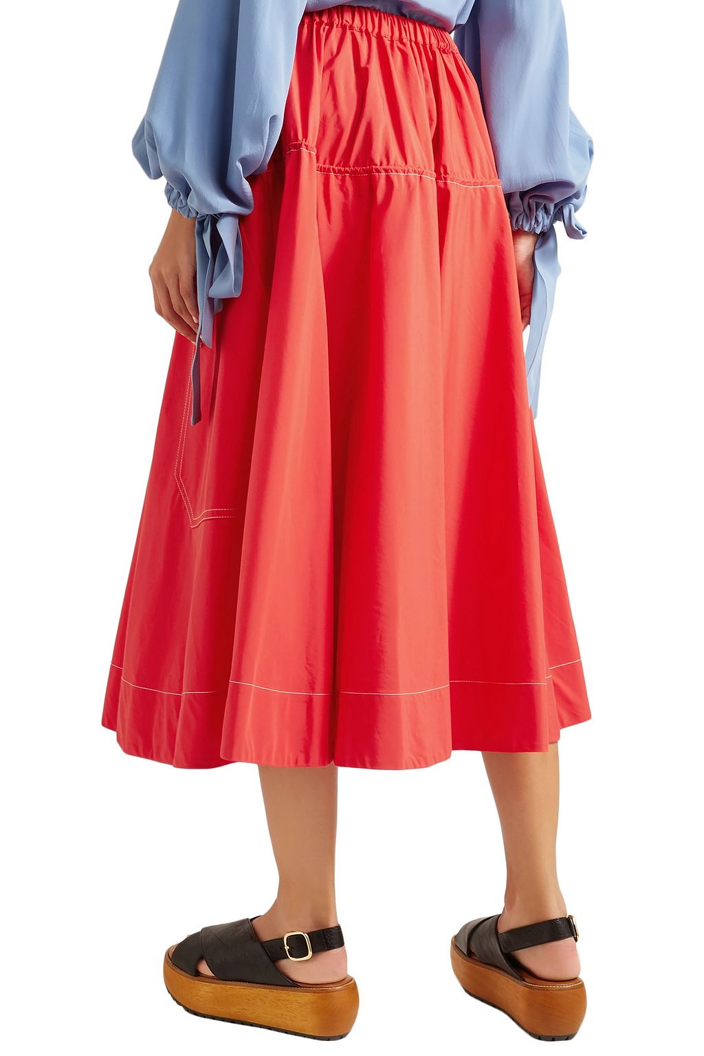 MARNI Gathered cotton-poplin midi skirt