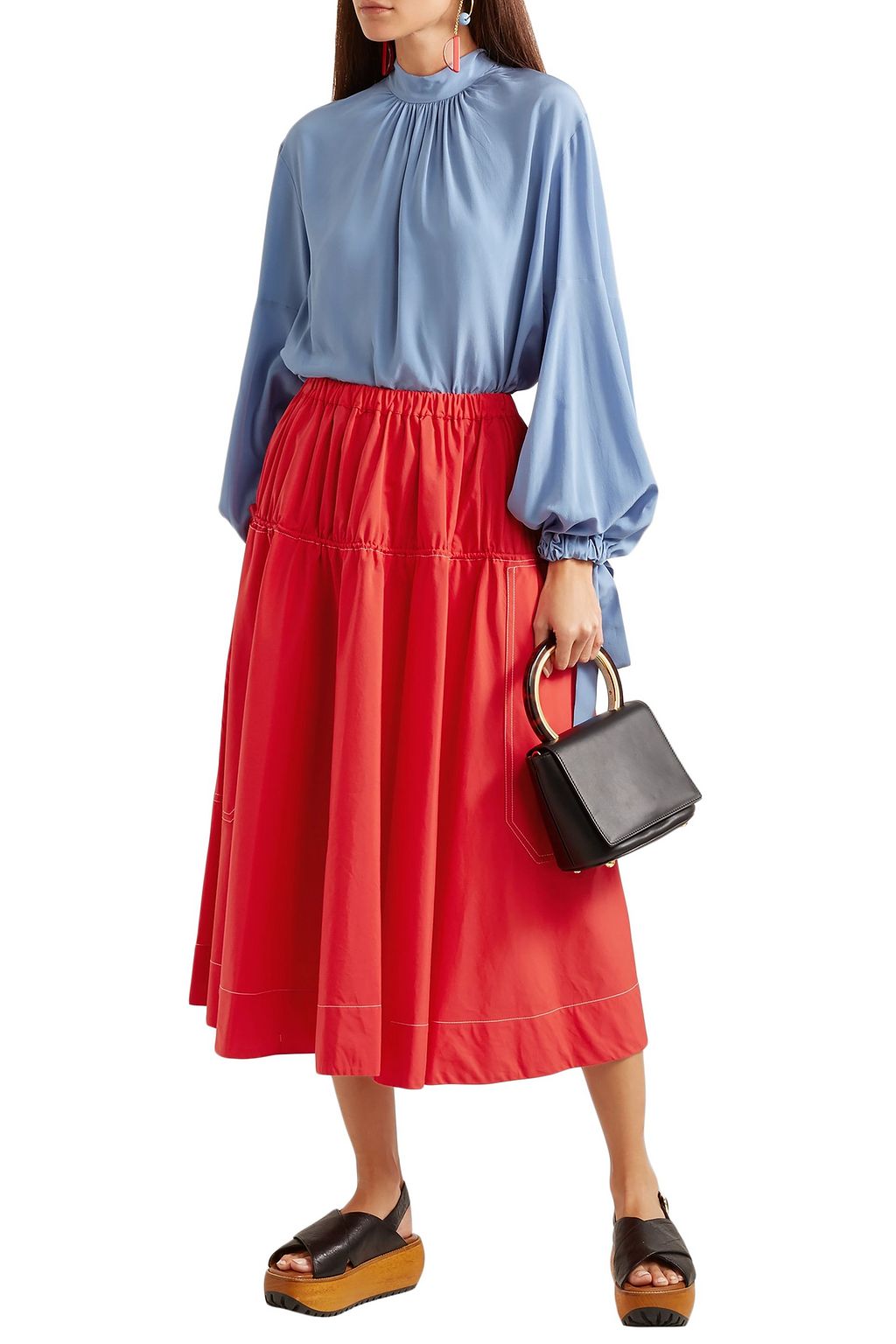 MARNI Gathered cotton-poplin midi skirt