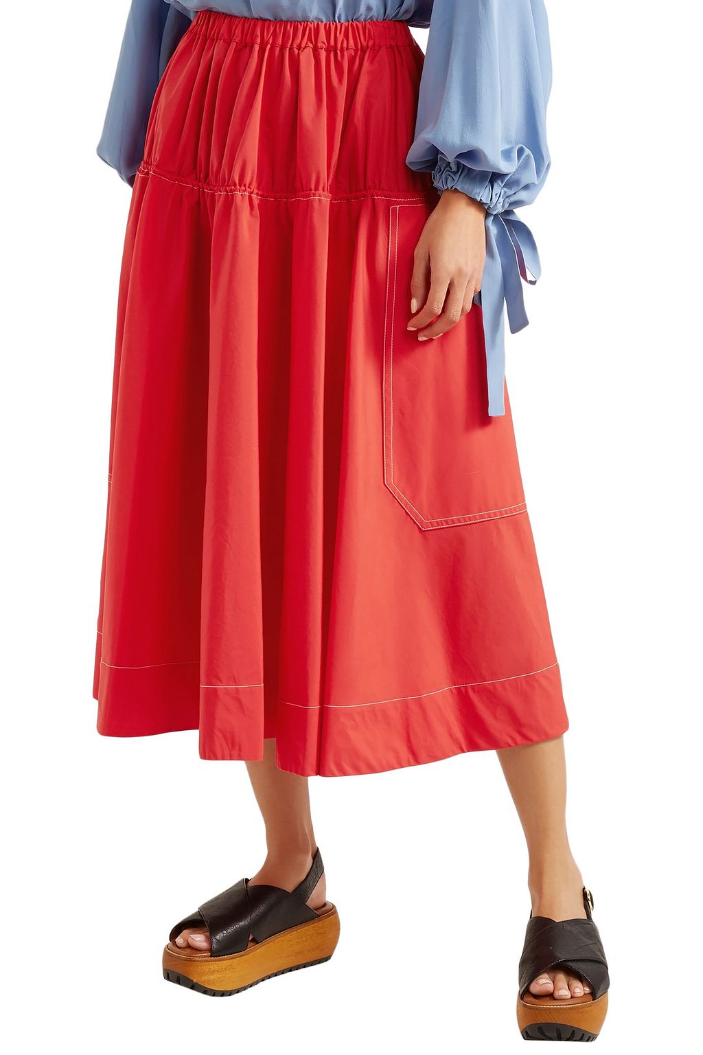 MARNI Gathered cotton-poplin midi skirt