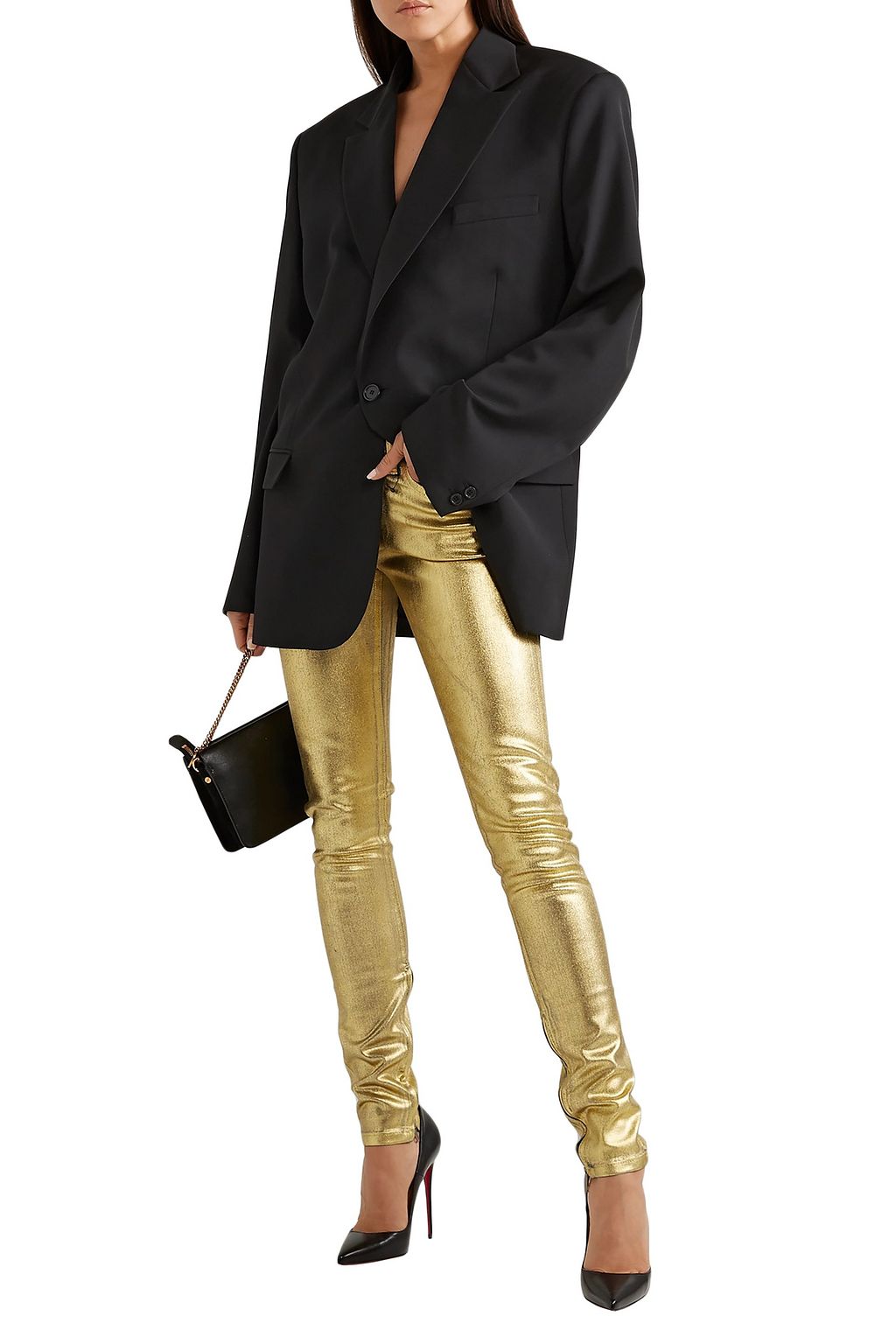 TRE BY NATALIE RATABESI The Gold Edith metallic coated mid-rise skinny jeans