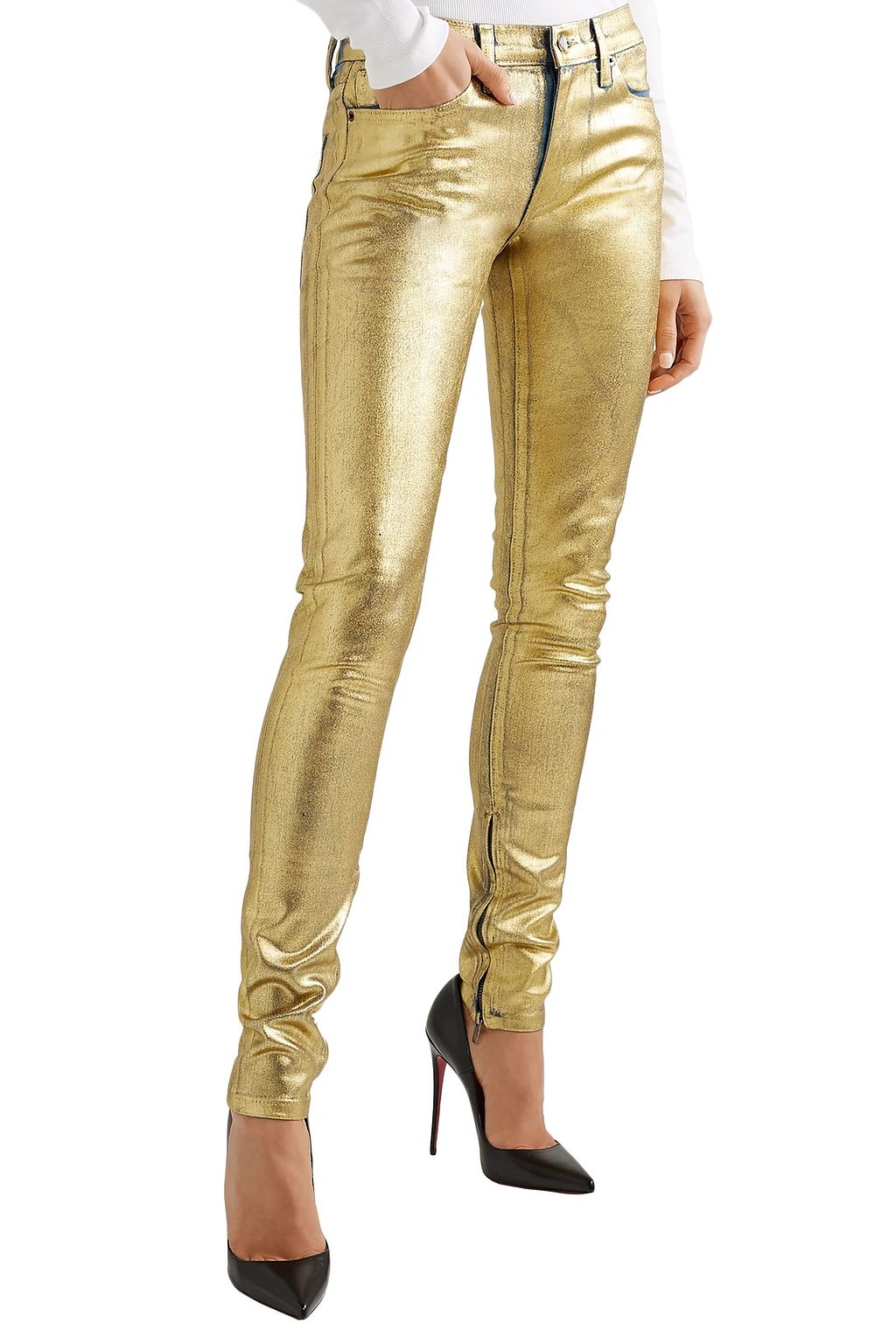 TRE BY NATALIE RATABESI The Gold Edith metallic coated mid-rise skinny jeans