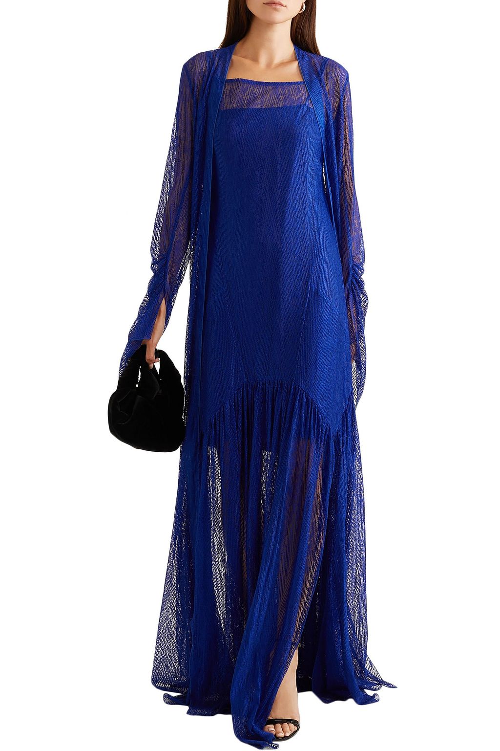 AKRIS プリーツ入り レース マキシワンピース