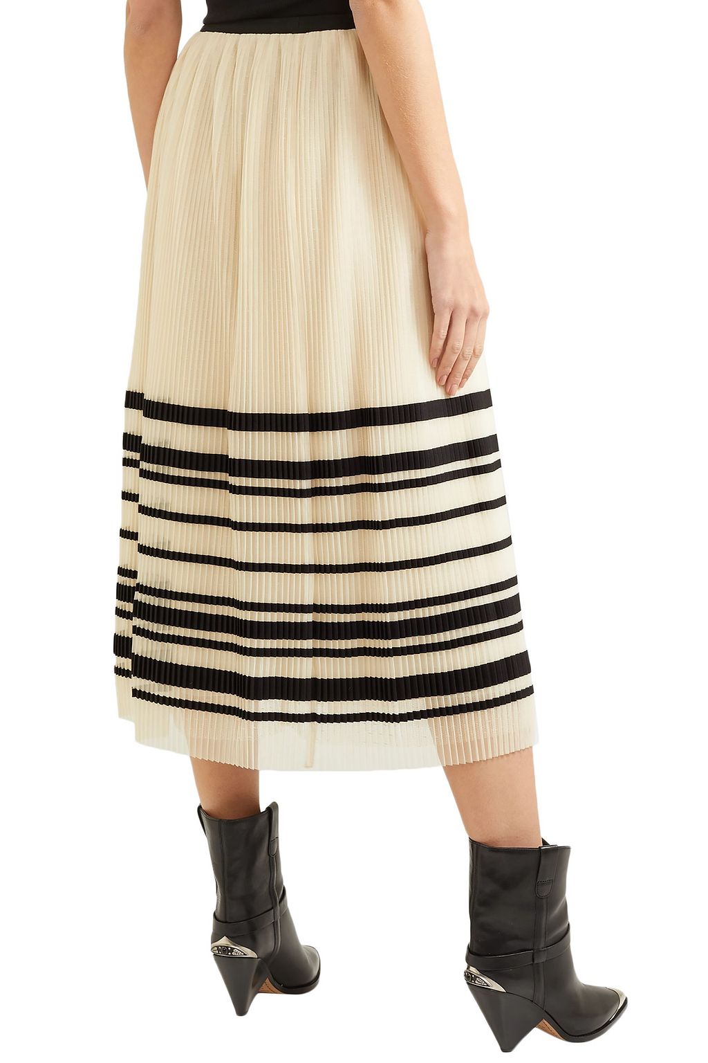 REDVALENTINO Pleated striped tulle midi skirt