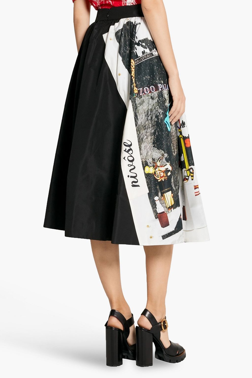 PRADA Gathered printed silk-faille midi skirt