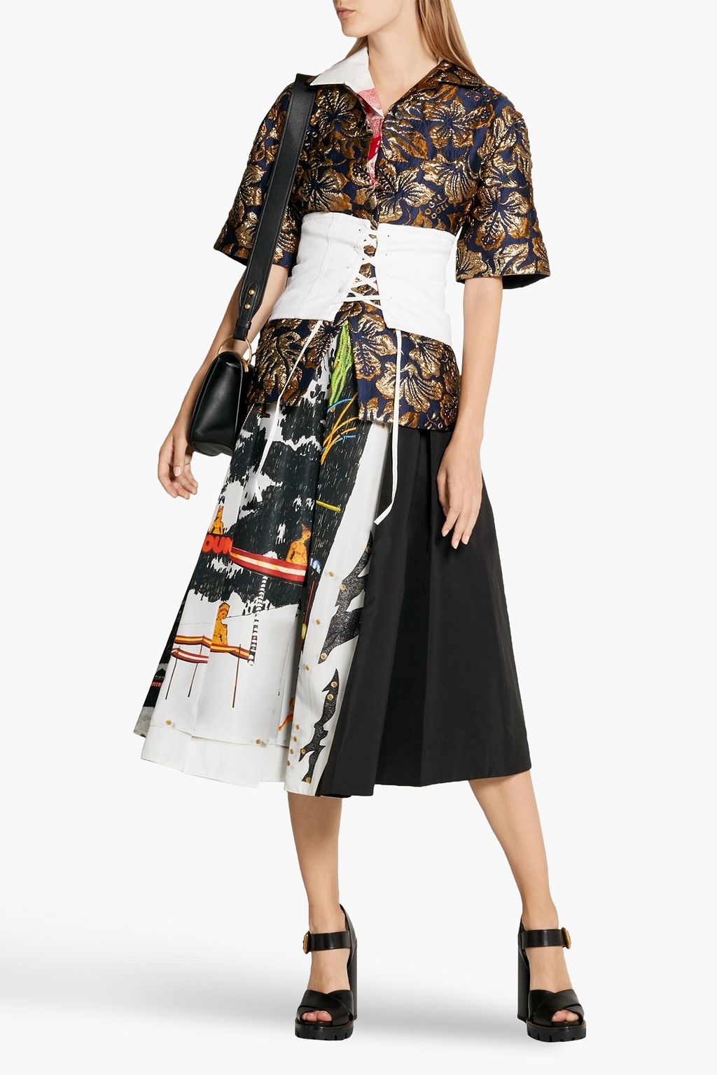 PRADA Gathered printed silk-faille midi skirt