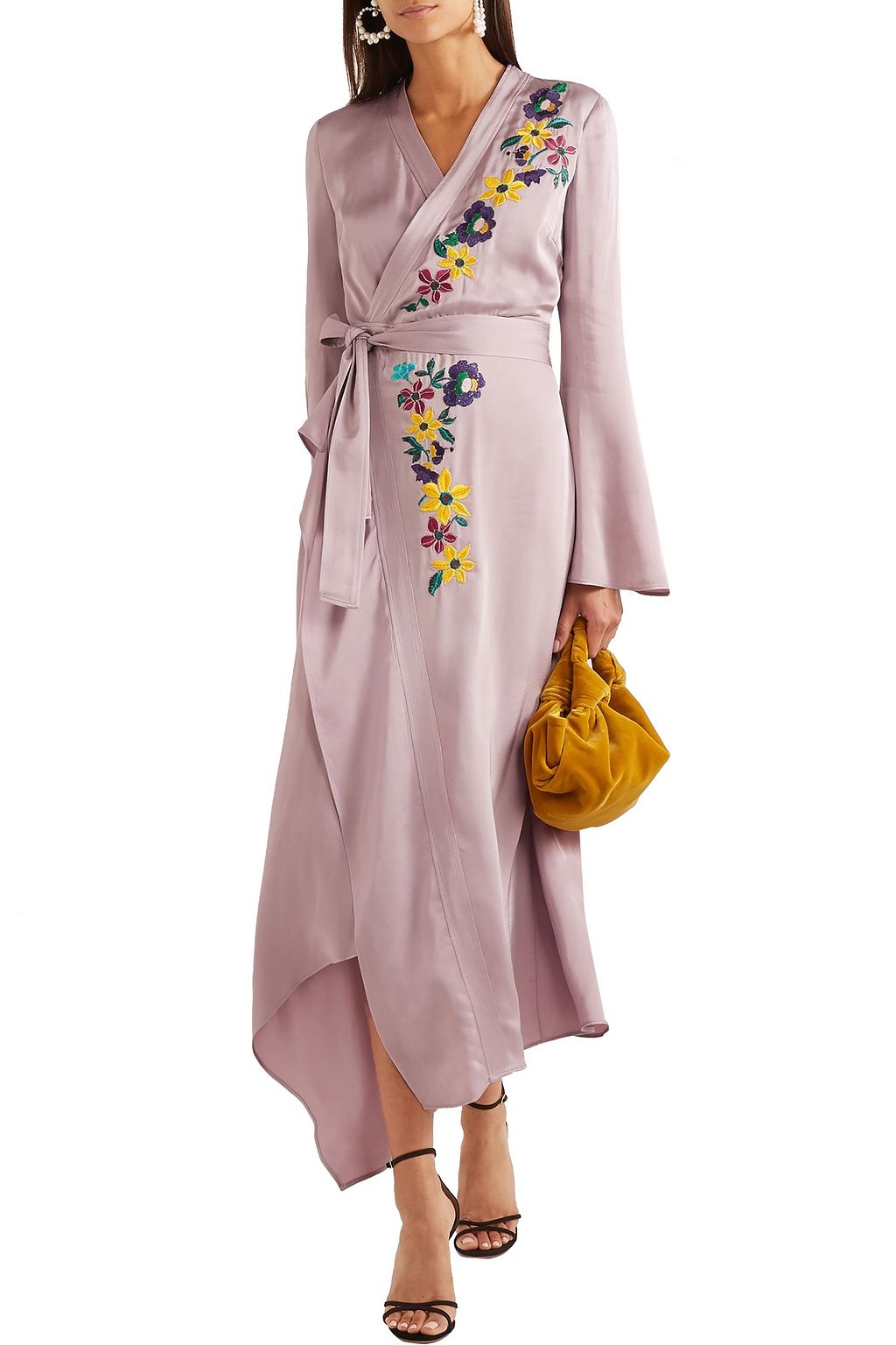 ETRO Wrap-effect embellished hammered-satin midi dress