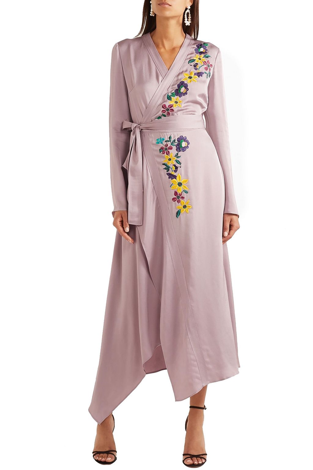 ETRO Wrap-effect embellished hammered-satin midi dress