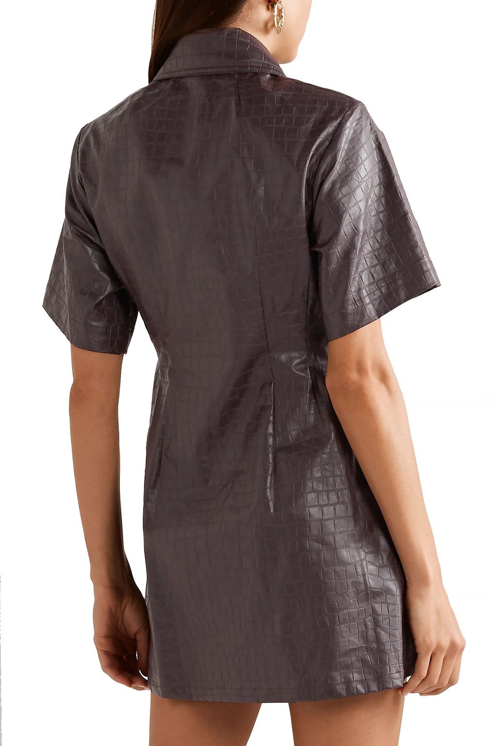 BEAUFILLE Piper croc-effect coated-linen mini shirt dress