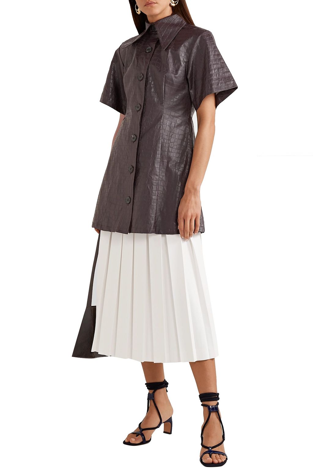 BEAUFILLE Piper croc-effect coated-linen mini shirt dress
