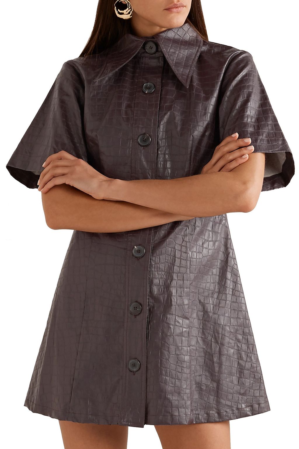 BEAUFILLE Piper croc-effect coated-linen mini shirt dress