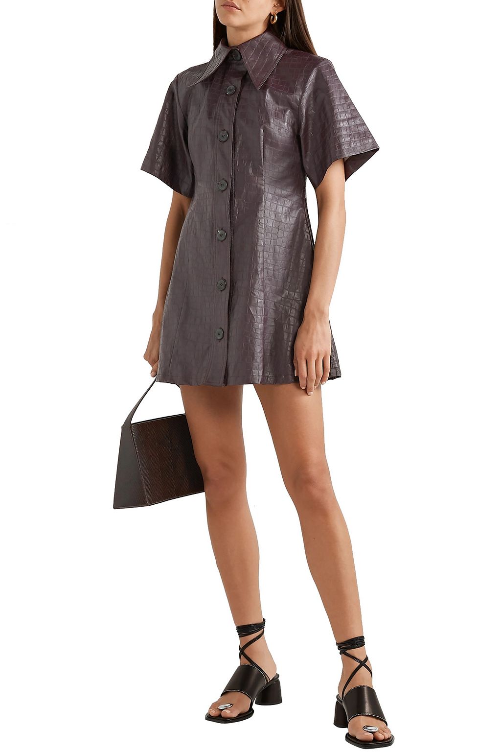 BEAUFILLE Piper croc-effect coated-linen mini shirt dress