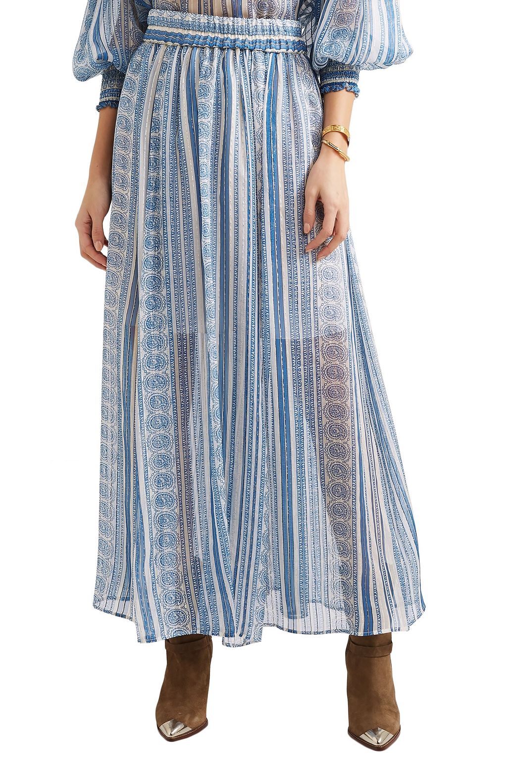 PHILOSOPHY DI LORENZO SERAFINI Metallic printed silk-blend gauze midi skirt