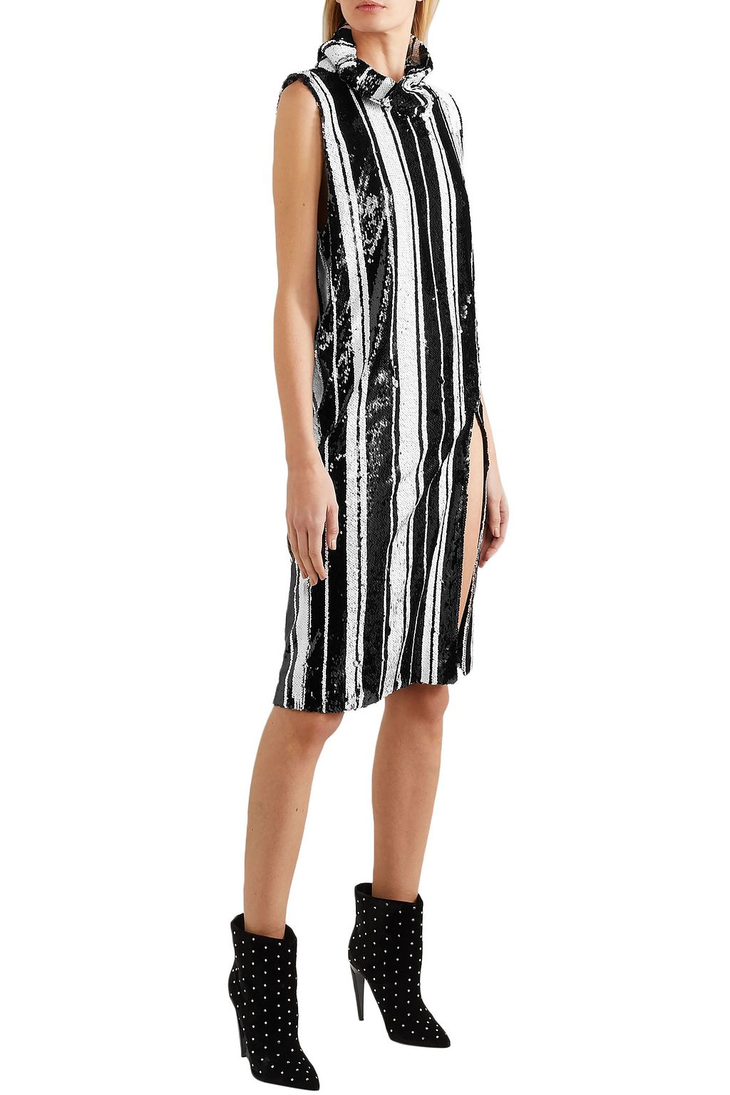 HALPERN Striped sequined silk dress