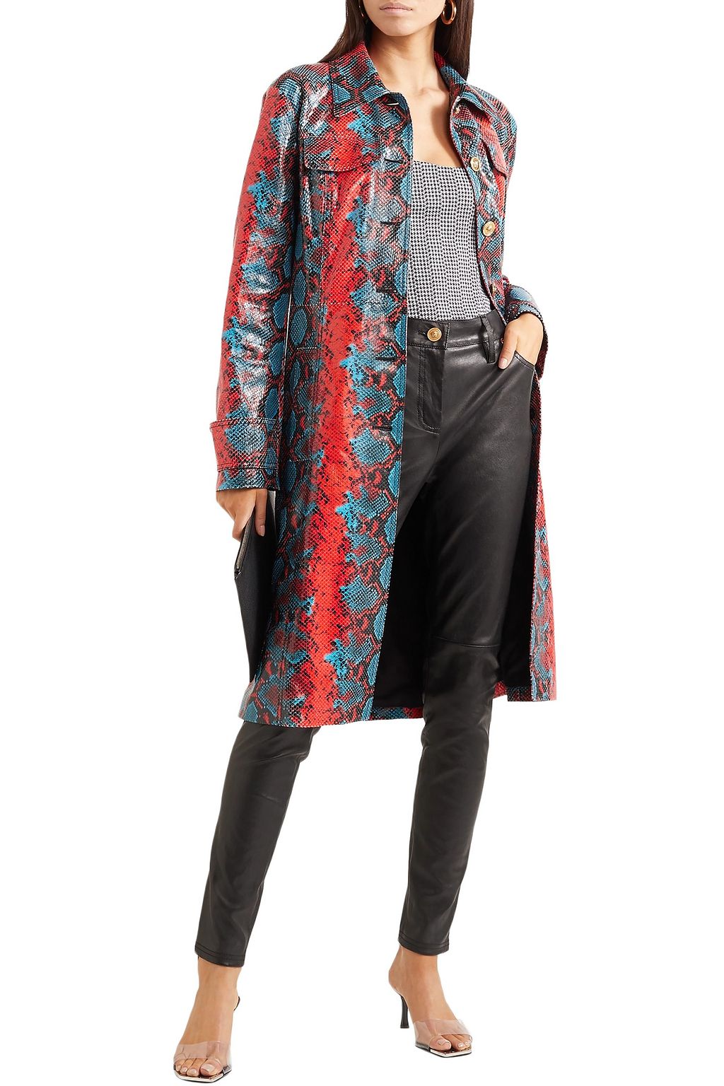 VERSACE Snake-effect leather coat
