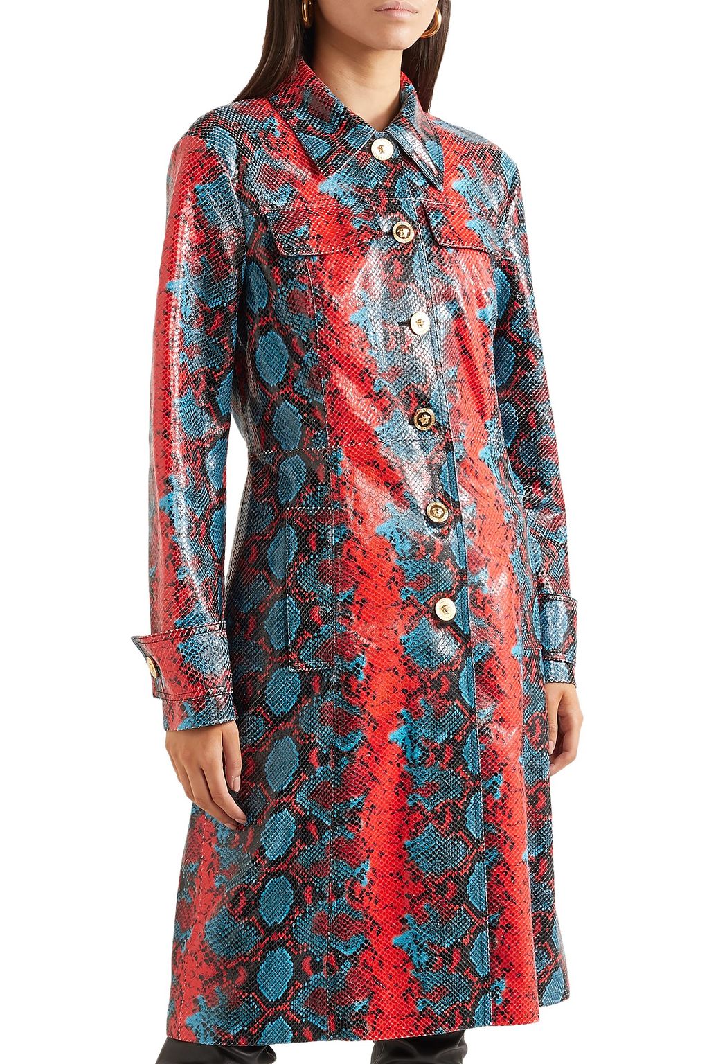 VERSACE Snake-effect leather coat