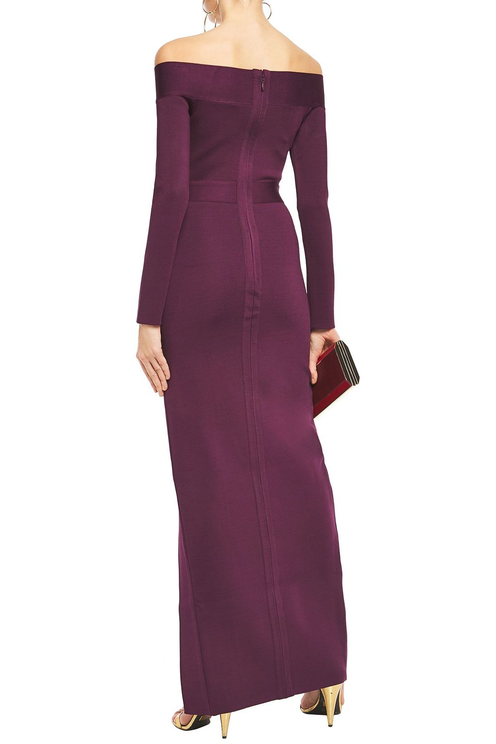 HERVÉ LÉGER Off-the-shoulder split-front bandage gown