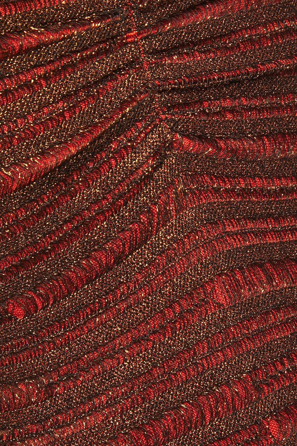 HERVÉ LÉGER Ruched metallic striped stretch-knit top