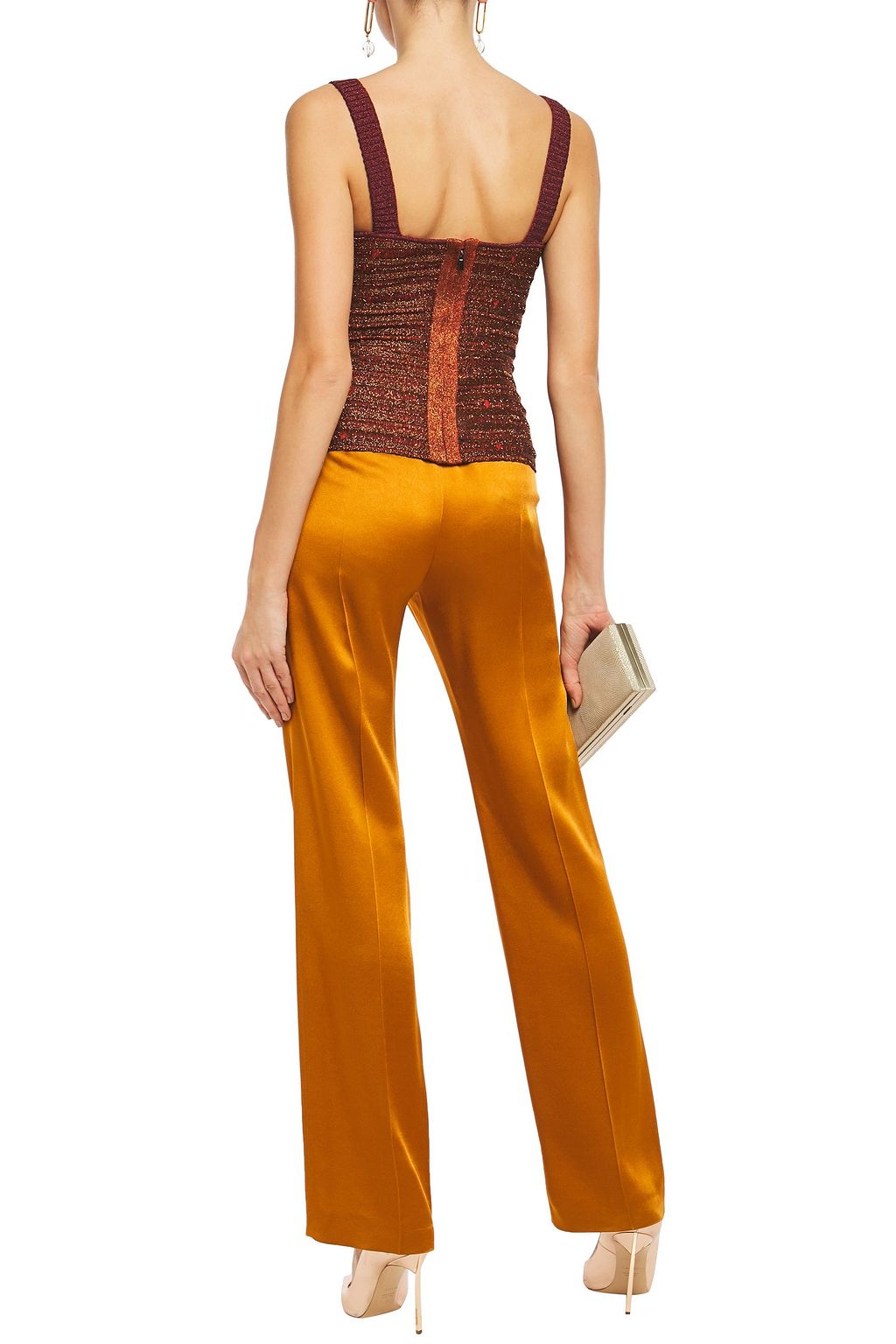HERVÉ LÉGER Ruched metallic striped stretch-knit top