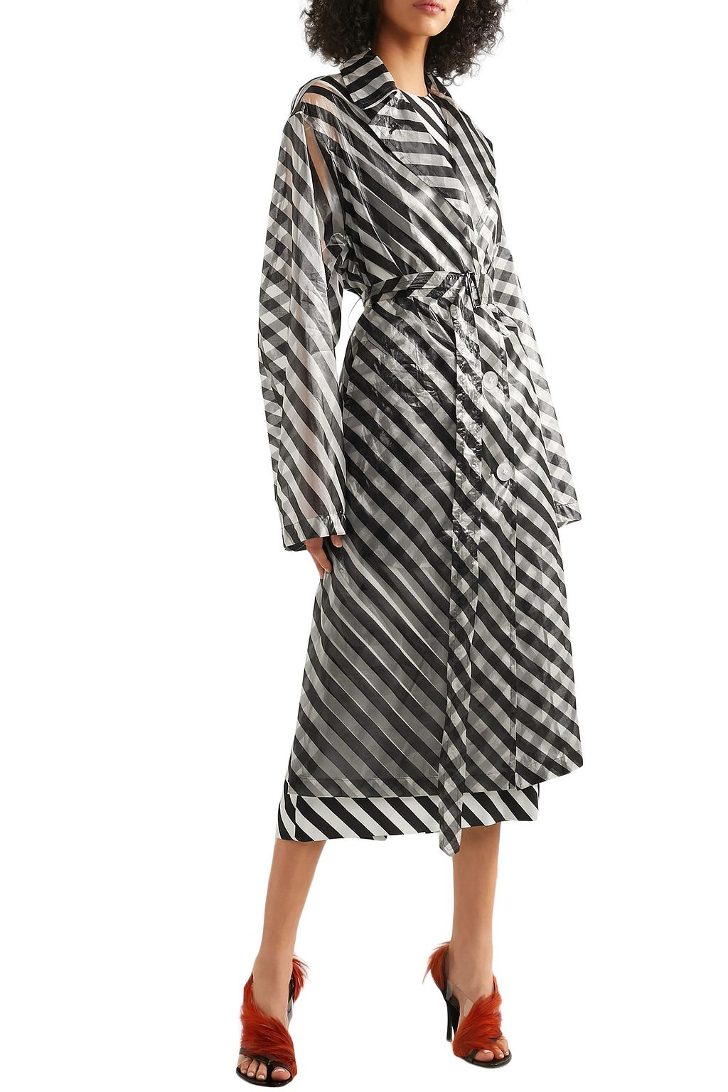 DRIES VAN NOTEN Striped organza trench coat