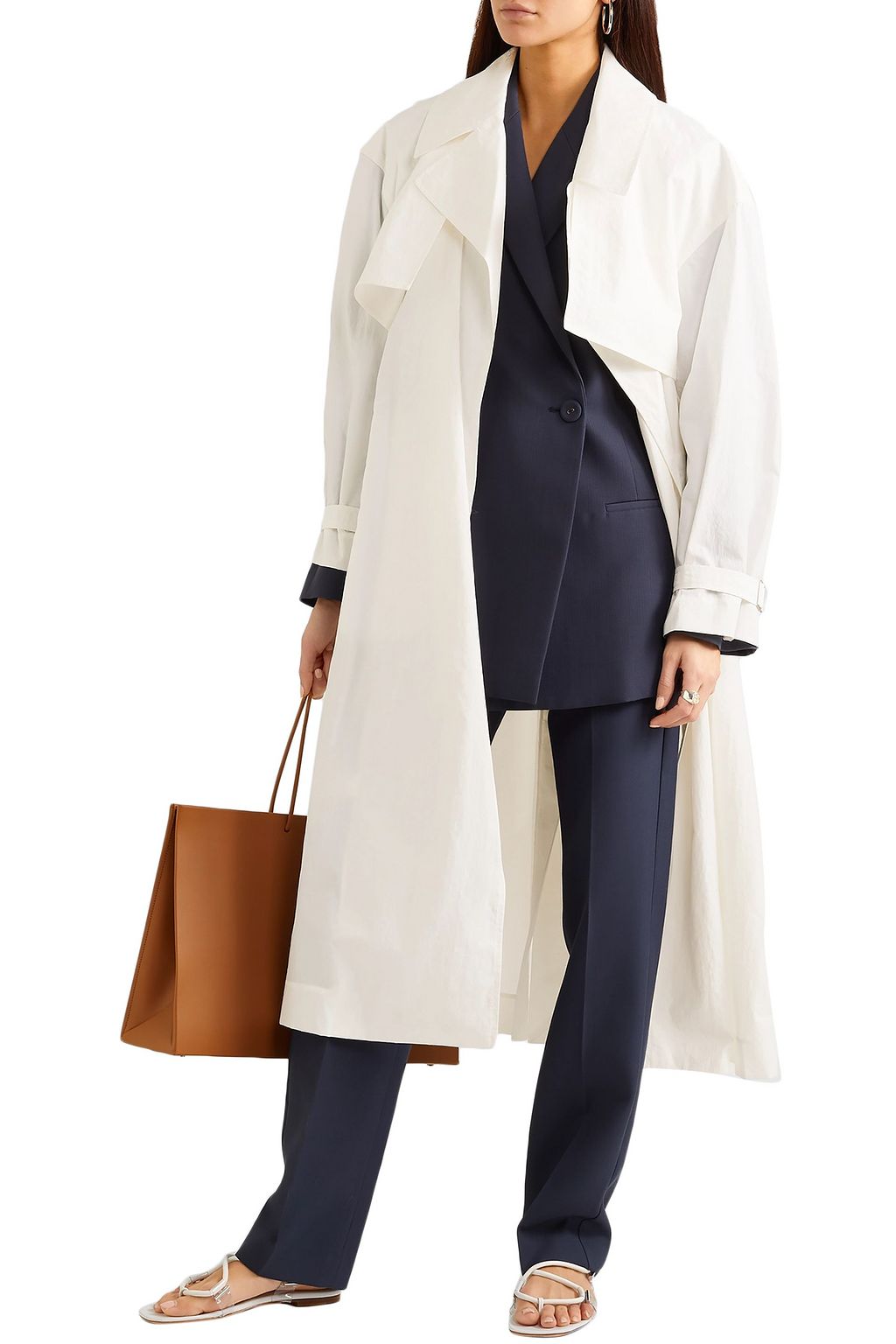DEVEAUX Belted shell trench coat