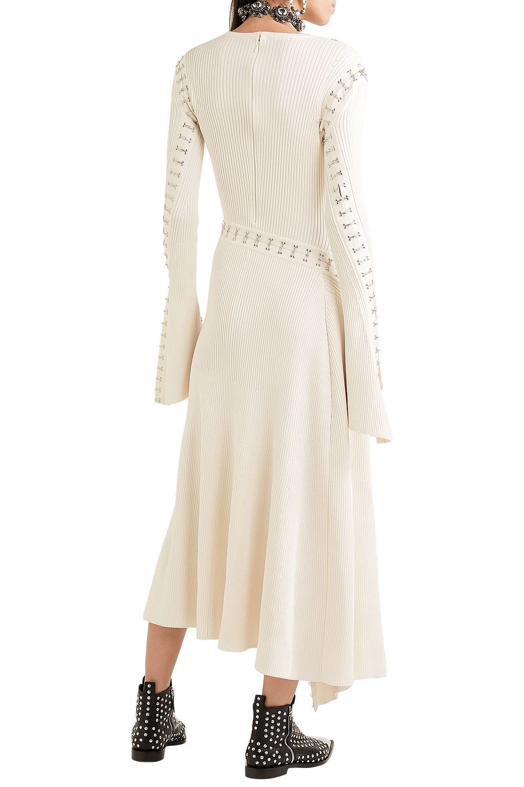 ALEXANDER MCQUEEN Embellished cutout ribbed-knit midi dress