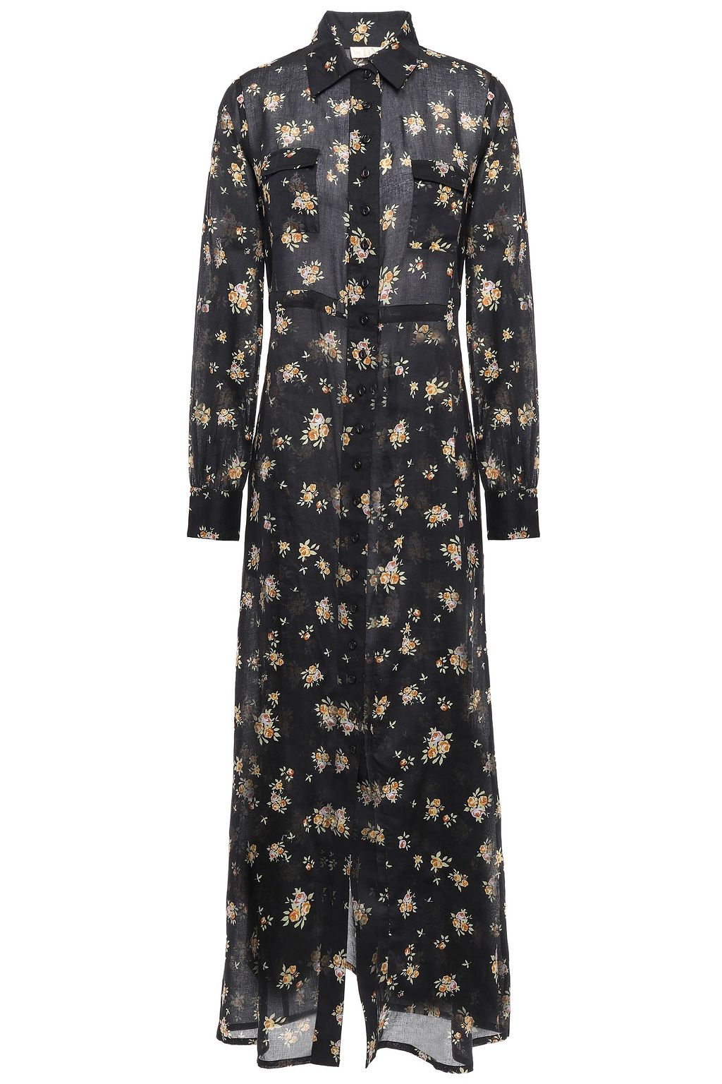 black floral maxi shirt dress