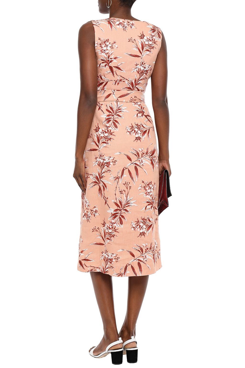 JOIE Womens Belted Buttons Striped Sleeveless Square Neck Midi Sheath Dress