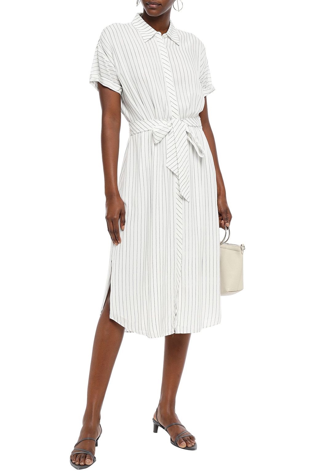 JOIE Chellie tie-front striped crepe de chine midi shirt dress