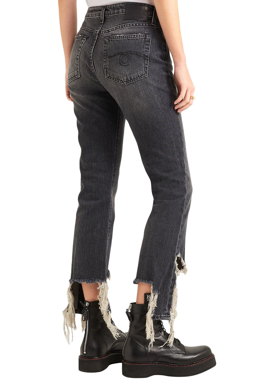 R13 Spiral Kick distressed mid-rise kick-flare jeans